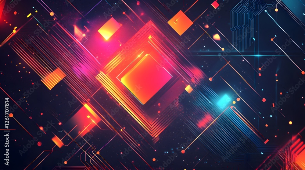 Poster abstract colorful network of interconnected geometric shapes and lines