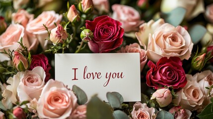 Romantic gesture love message floral arrangement home setting close-up view affectionate concept