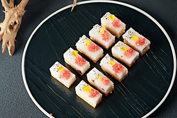 Two-color millet glutinous cake decorated with fruit grains
