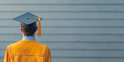 Contemporary Graduation Portrait Young Male in Gold Academic Regalia with Mortarboard Cap - Scholarly Achievement Visuals and Cultural Celebration Content for Educational Institutions