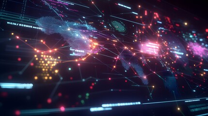 Obraz premium Global network connectivity visualized with data points and bright lines