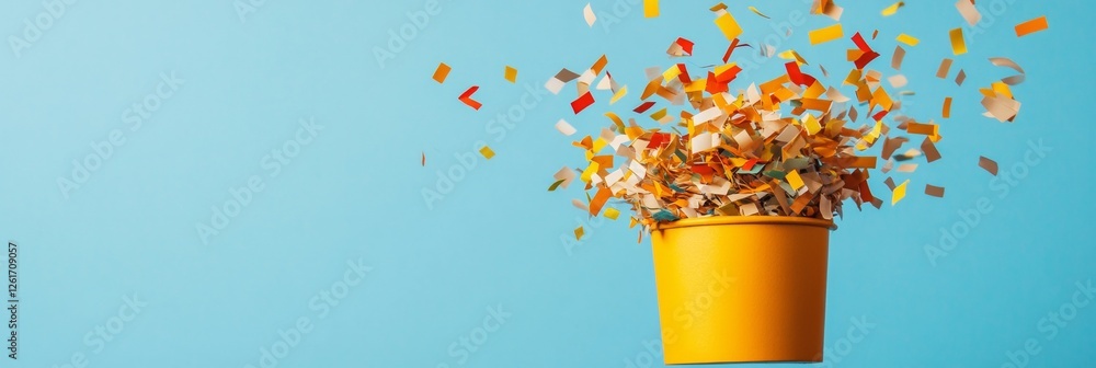 Poster vibrant confetti explosion minimalist pastel party decor in motion for event planning and social eng