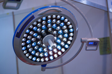 Close-up of shadowless lamp used in medical surgery