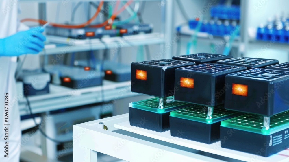 Poster conducting advanced experiments in a high-tech laboratory research facility scientific process contr