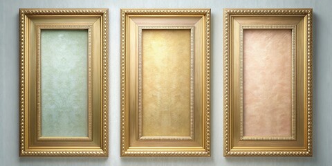 Fototapeta premium Elegant Pastel Art Panels in Golden Frames, Vertical Display