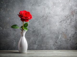 Elegant Red Rose in Ceramic Vase - Home Decor Banner with Copy Space