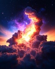 Naklejka premium Immersive Celestial Imagery Vibrant Nebula Formations in Deep Space - Astrophysical Artistry for Scientific Visualization and Educational Content Creation