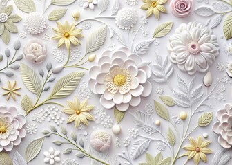 Elegant White Floral Embossed Background Texture - Delicate Design for Wedding Invitations & Branding