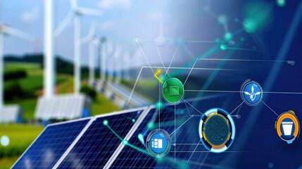 Harnessing renewable energy solar power and wind turbines eco-friendly landscape technology concept sustainable future