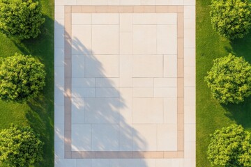 Symmetrical Garden Pathways Stone and Grass Harmony for Urban Landscape Architecture - Sustainable Public Spaces and Civic Design Solutions