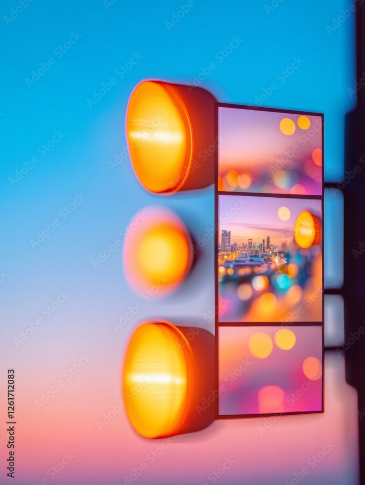 Aufkleber vibrant digital newsroom aesthetic led screens and bokeh for futuristic journalism - dynamic storyte
