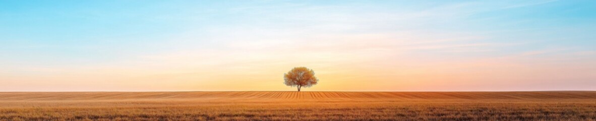 Majestic Agrarian Landscape Golden Wheat Fields with Solitary Tree Under Vibrant Sky - Visual Content for Sustainable Farming and Agribusiness Promotion