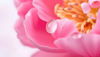 Obraz premium Close-Up of Pink Flower with Water Droplet Reflection