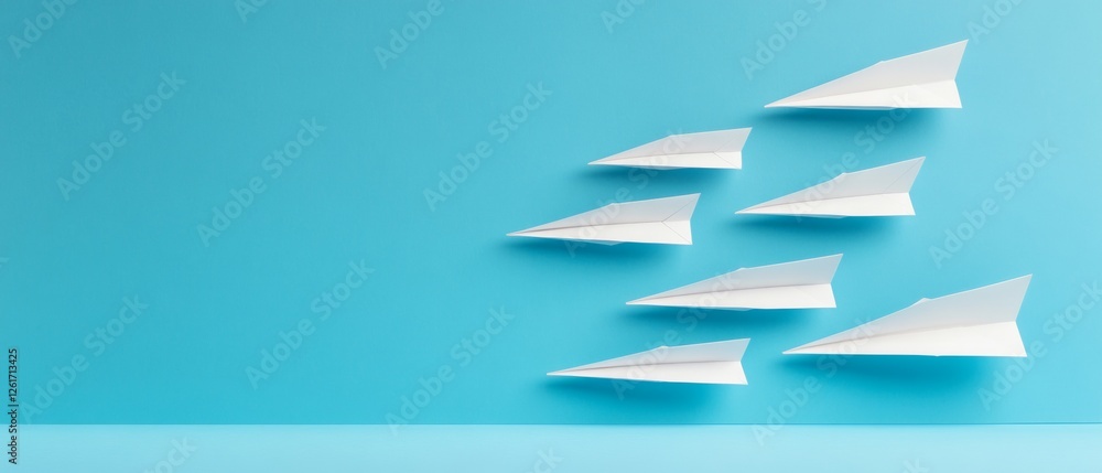 Aufkleber minimalist leadership concept white paper airplanes on blue - precision folding for strategic busine
