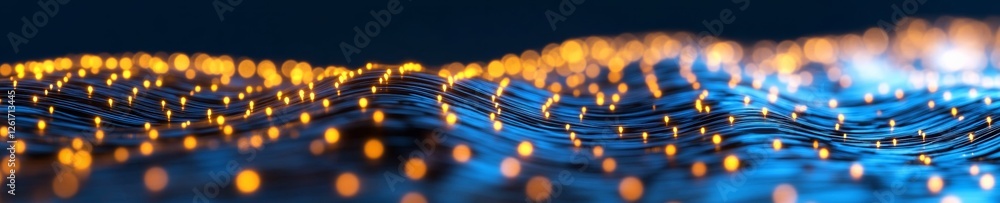 Poster Dynamic Data Visualization Abstract Stream of Glowing Data Points with Motion Trails for Cutting-Edge Tech Marketing and Analytical Visualization in Business Environments