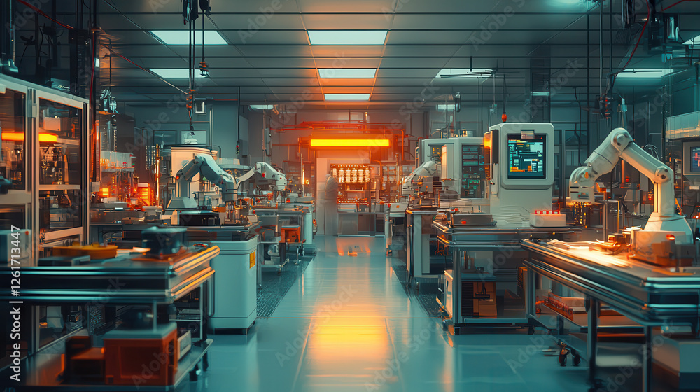 Aufkleber futuristic factory with robotic arms and advanced machinery, showcasing automation and technology in
