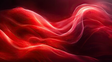 Abstract red waves flowing gracefully, creating a vibrant atmosphere with dynamic motion