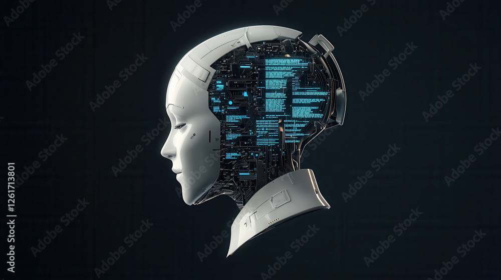 Aufkleber futuristic ai assistant with transparent head revealing circuits and data. this innovative design sh