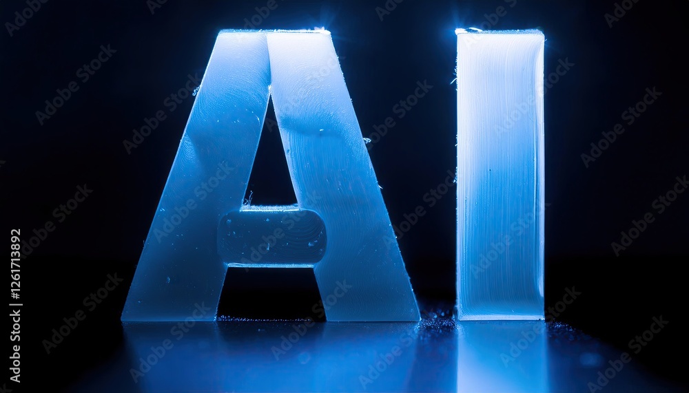 Poster artificial intelligence concept with illuminated letters