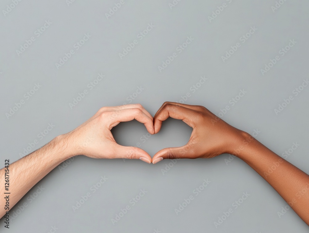 Poster minimalist unity gesture diverse hands forming heart on soft gray - compassionate healthcare visuals