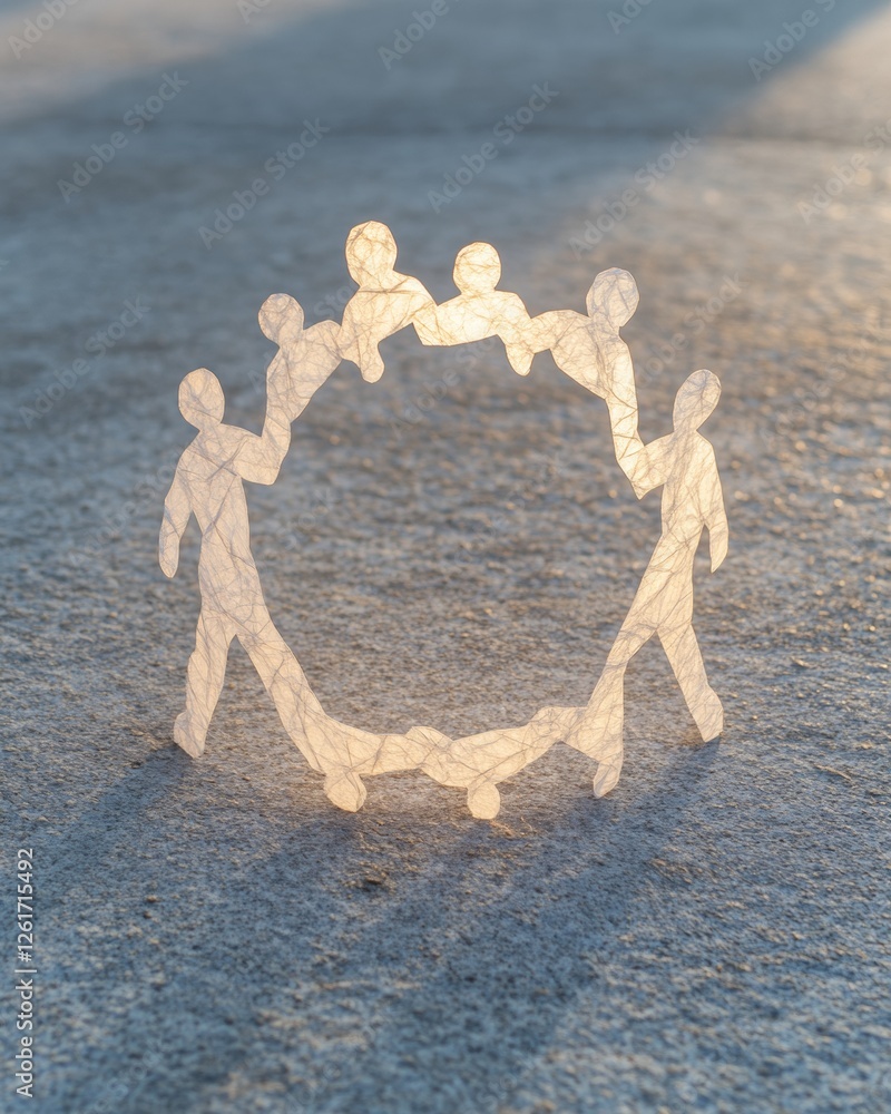 Poster Contemporary Team Building Display Unity Paper Cutout Figures in Circular Formation - Dynamic Corporate Content and Visual Engagement Strategy for Professional Development