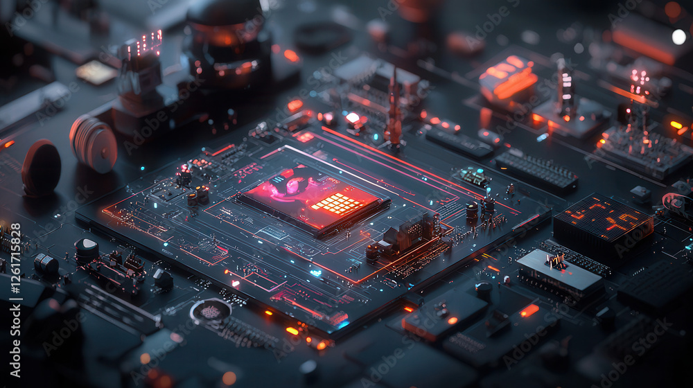 Aufkleber glowing digital interface showcasing automated cyber technology, featuring intricate circuit designs