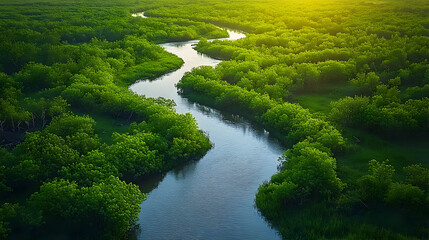Lush River Landscape Illustration