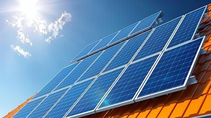 Solar energy installation rooftop image urban environment close-up view renewable energy concept