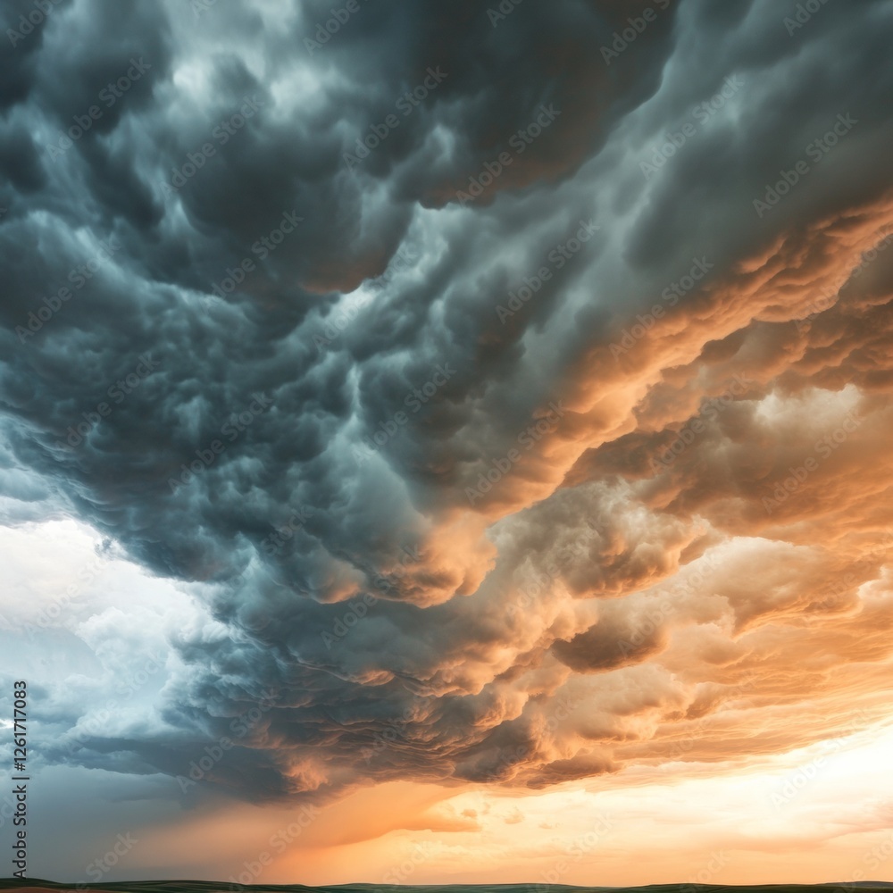 Aufkleber Dynamic Supercell Cloudscape Atmospheric Drama with Striking Textures for Climate Content and Meteorological Visualization - Engaging Weather Education and Environmental Awareness