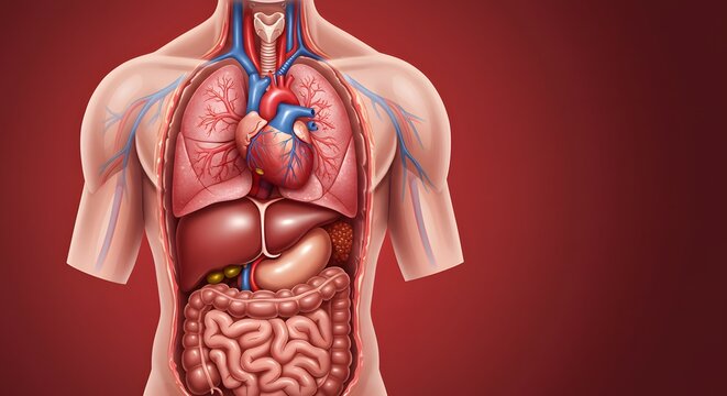 Detailed Anatomical Illustration: Human Internal Organs and Vascular System