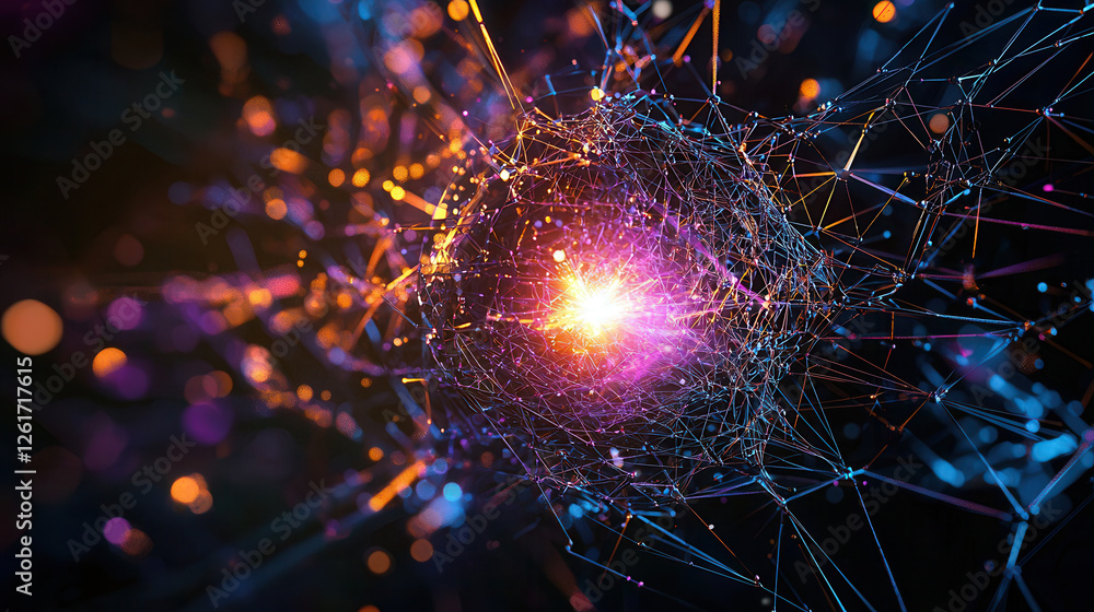 Aufkleber abstract digital network with glowing nodes and connections, representing technology and innovation