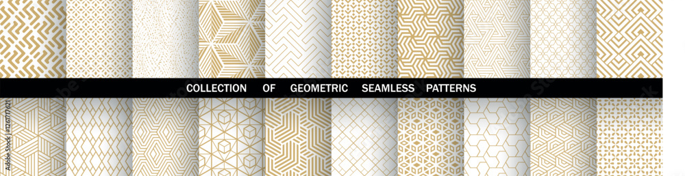 Aufkleber Geometric set of seamless golden and white patterns. Simple vector graphics