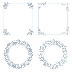 Set of decorative frames Elegant vector element for design in Eastern style, place for text. Floral gray and white borders. Lace illustration for invitations and greeting cards