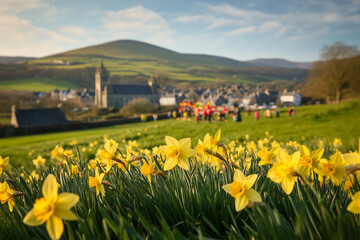 Obraz premium St. David's Day Celebration in Wales with Daffodils
