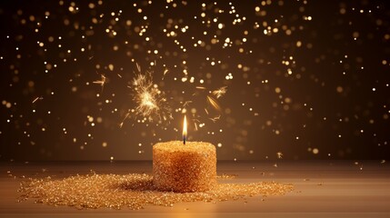 Happy Birthday sign with sparkling a?" A 3D-style golden "Happy Birthday" sign covered in shimmering glitter, floating in mid-air with magical sparkles surrounding it.