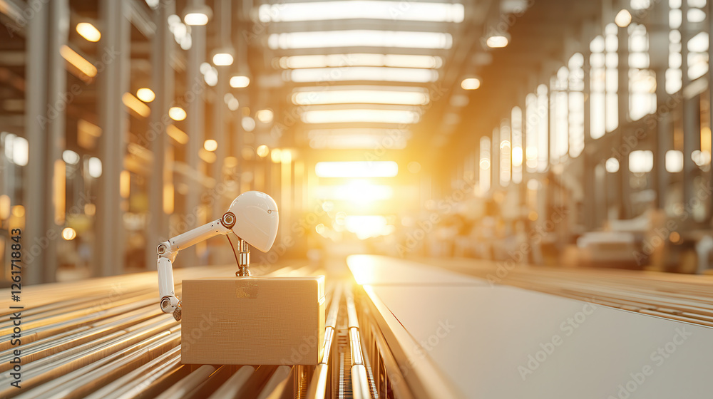 Poster advanced ai robot overseeing high speed packaging process in warehouse, showcasing automation and ef