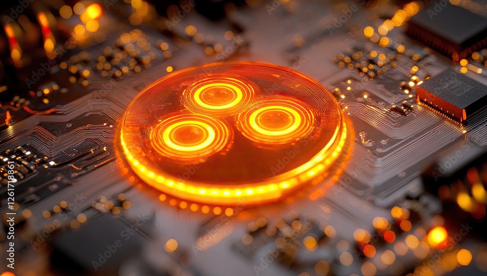 Aufkleber illuminated circuit board with glowing technology icon