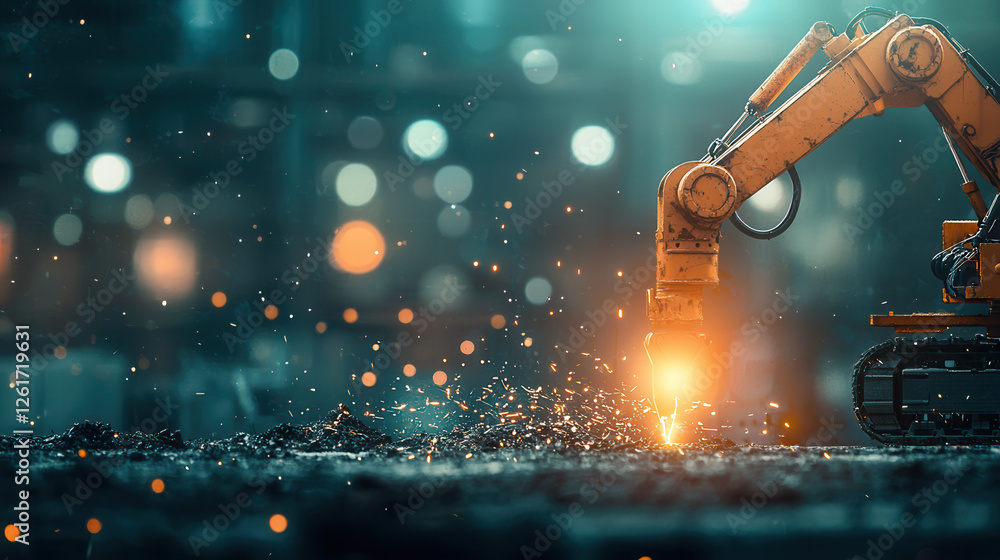 Aufkleber automated construction site with robotic builders creating sparks