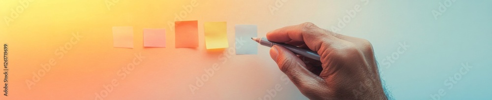 Poster Modern Collaborative Workspace Aesthetic Diverse Hands with Graphs and Sticky Notes for Strategic Planning in Business Innovation and Team Coordination