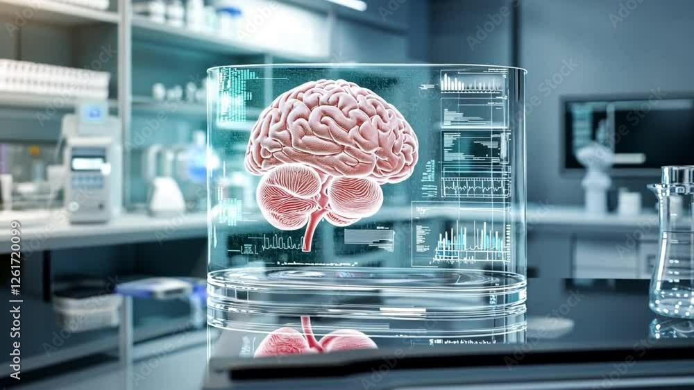 Poster digital brain hologram in modern lab setting