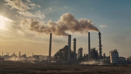 Afternoon sky There is dust and smoke floating. Not very bright and there was smoke from the factory shining brightly 4K Full HD high resolution images