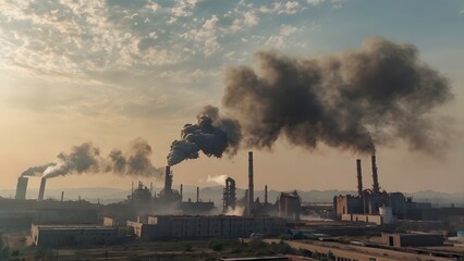 Afternoon sky There is dust and smoke floating. Not very bright and there was smoke from the factory shining brightly 4K Full HD high resolution images