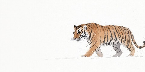 Obraz premium Majestic tiger walking through snowy wilderness nature illustration serene environment side view wildlife concept