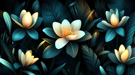 Vibrant floral display nature garden digital art dark background close-up serenity and beauty