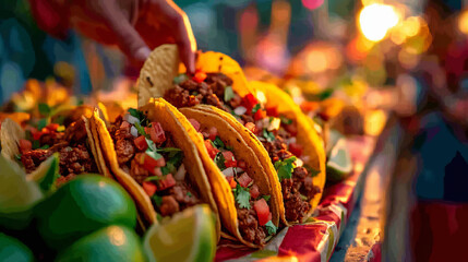 Crispy Grilled Meat Tacos Filled with Fresh Vegetables and Topped with a Flavorful Herb Garnish