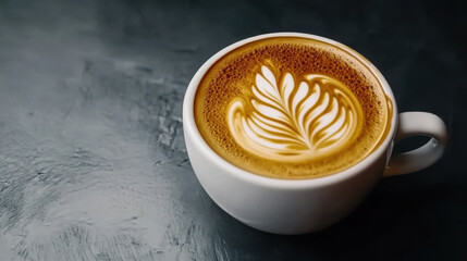freshly brewed cappuccino with intricate latte art design