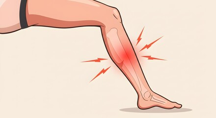 Obraz premium Illustration of Leg Pain with Injured Calf Muscle and Bone Structure