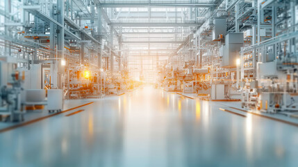 Fototapeta premium Innovative digital manufacturing center with advanced robotics and machinery, showcasing bright and efficient workspace