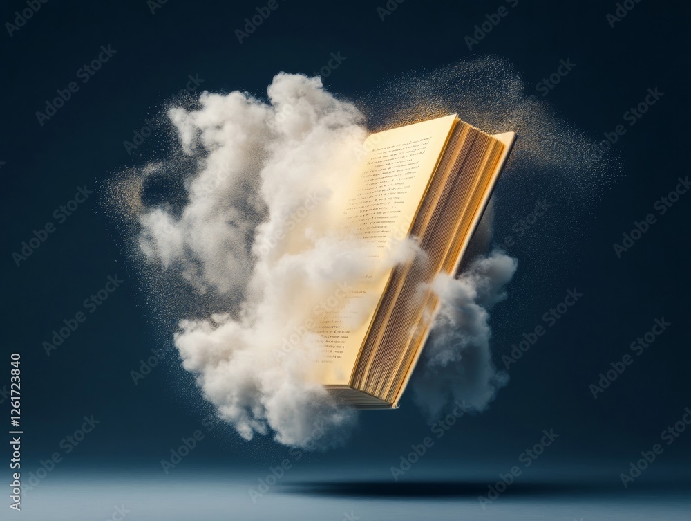 Poster magical fantasy book art illuminated pages with mystical particles - inspiring conceptual design for