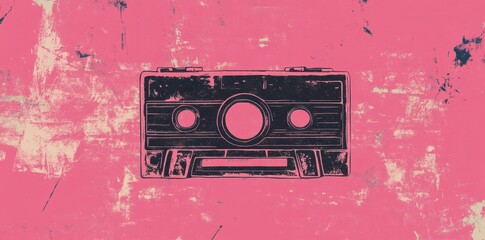 Cassette tape illustration on a textured pink background